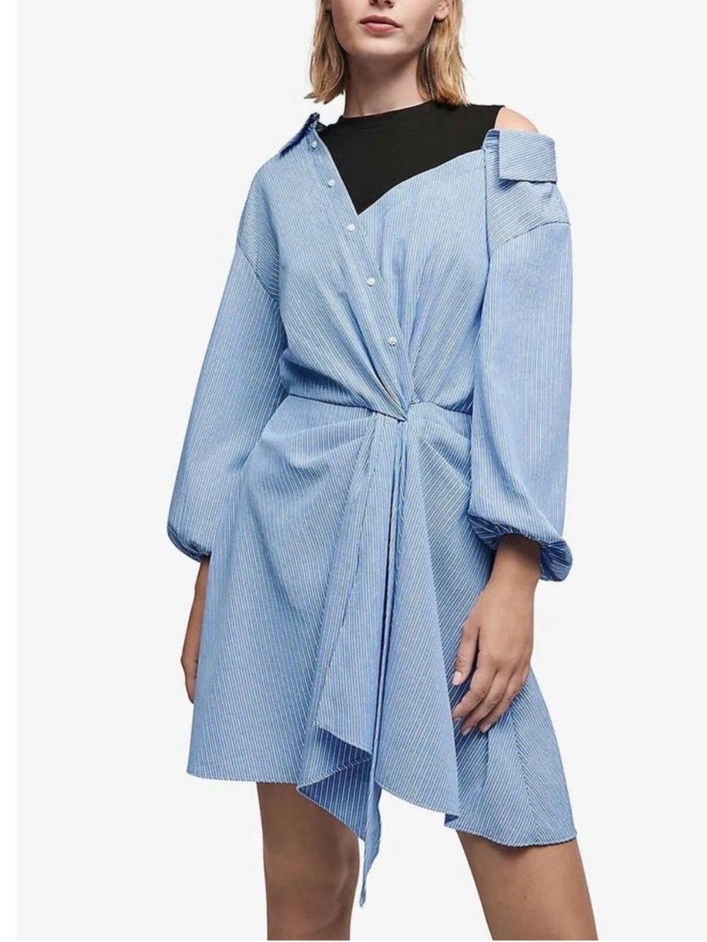 Maje Blue and Black Asymmetrical Shirt Dress